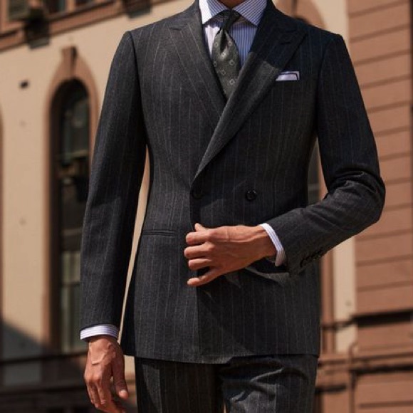 *(22) Steel Men's Charcoal Pinstripe Double-Breasted Vintage Blazer - Picture 3 of 8